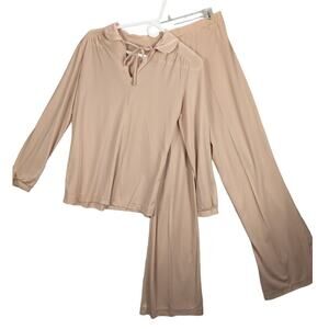 Vintage 1970s 2 piece Pant shirt set Womens 10 blush pink Soft Boho Retro Twee